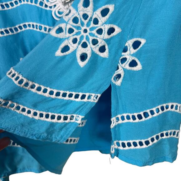 Boston Proper Women’s Turquoise & White Beaded Eyelet Blouse Medium - Picture 11 of 16